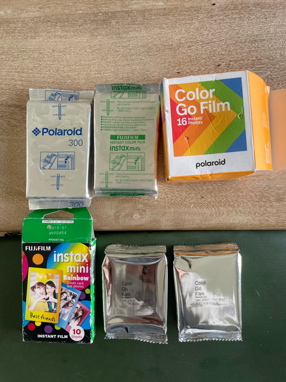 Polaroid Color Go Film & Fujifilm Instax Mini Rainbow Pack - Green, Orange, Blue